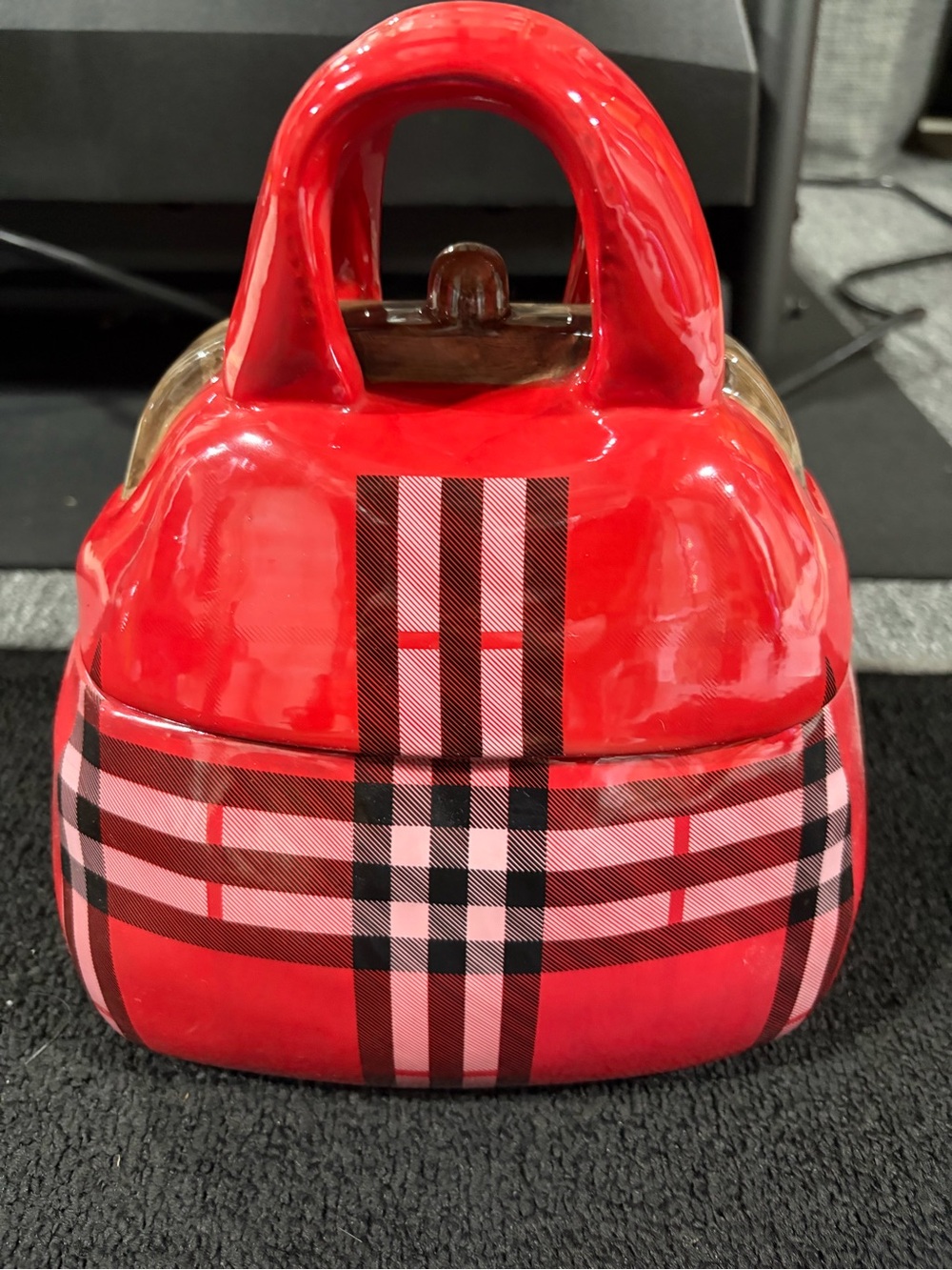 Red Plaid Women's Handbag Cookie Jar